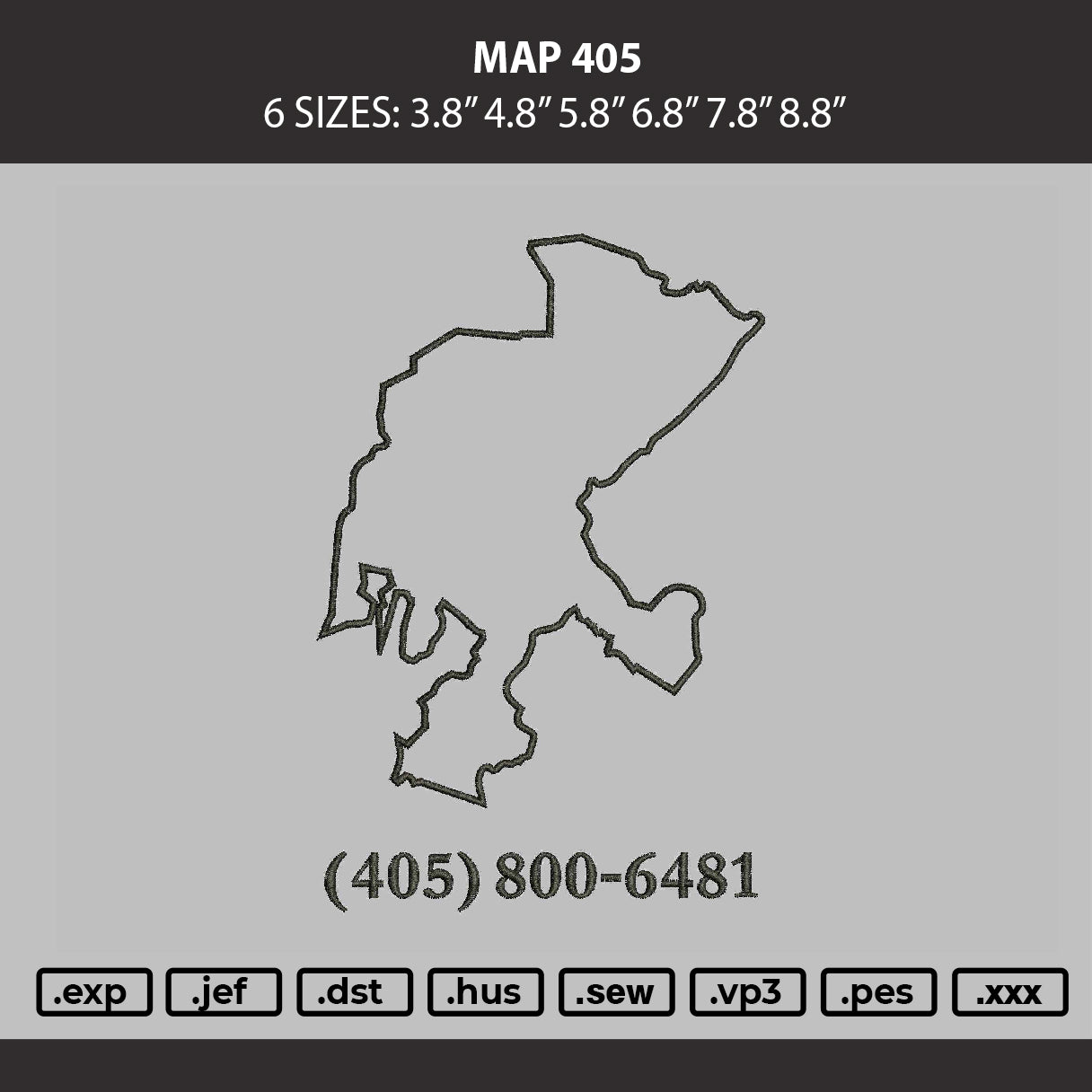 Map 405 Embroidery Machine Design File 6 sizes