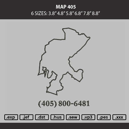 Map 405 Embroidery Machine Design File 6 sizes