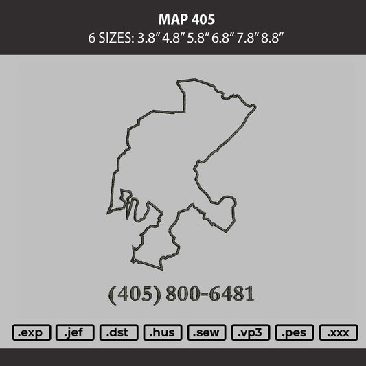 Map 405 Embroidery Machine Design File 6 sizes