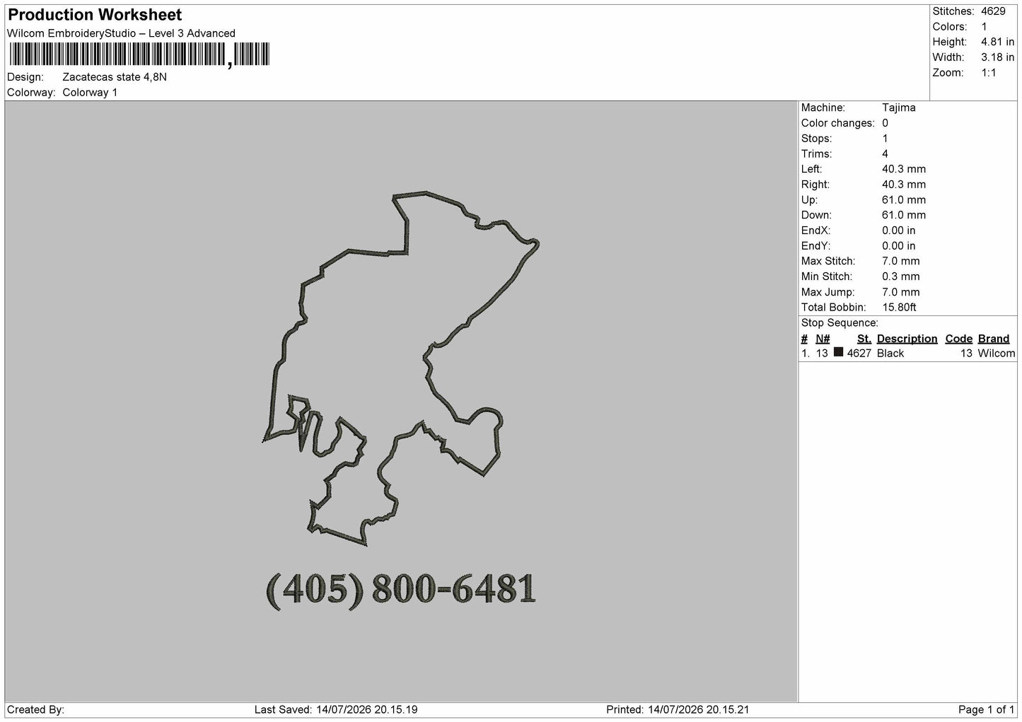 Map 405 Embroidery Machine Design File 6 sizes