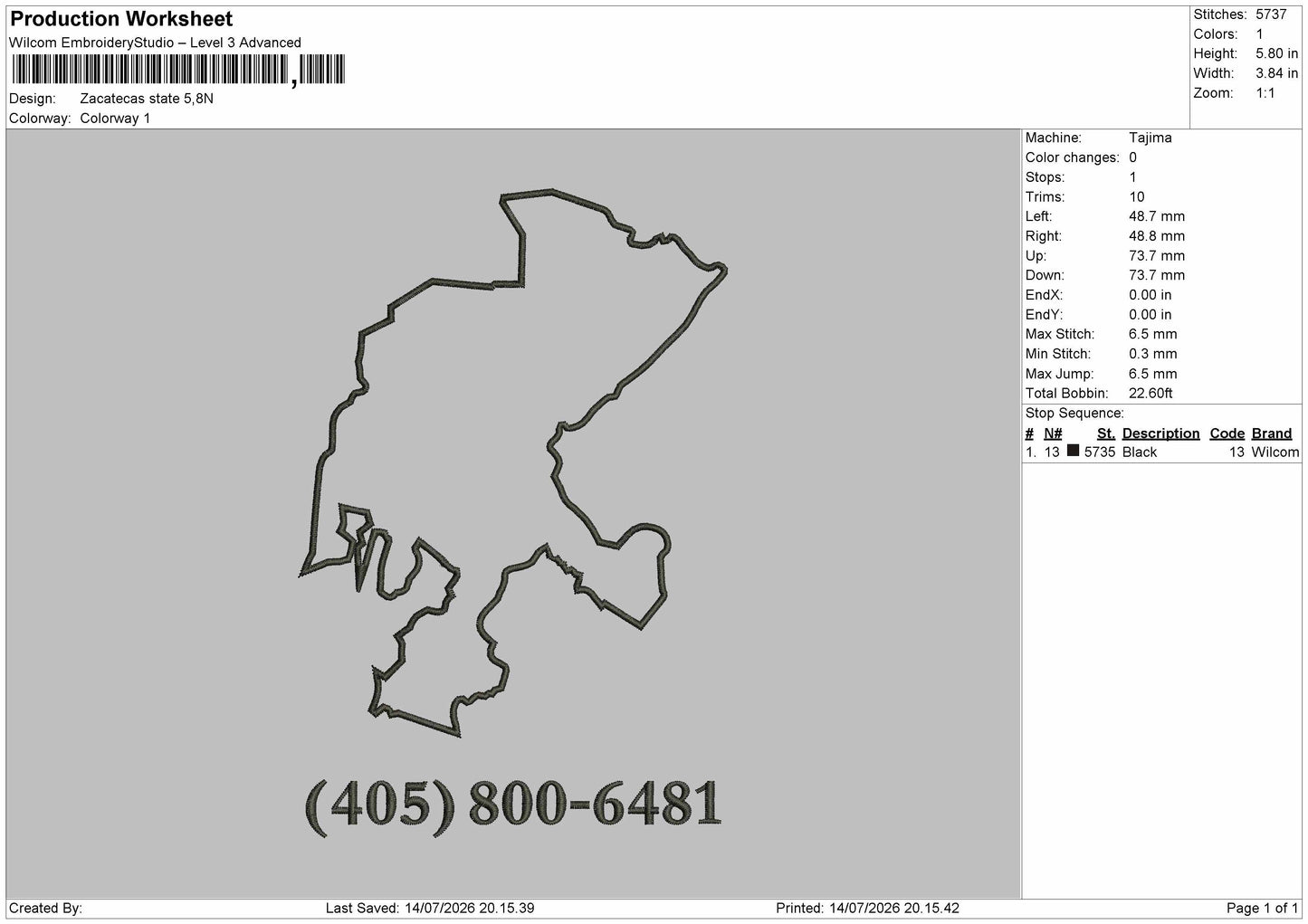 Map 405 Embroidery Machine Design File 6 sizes