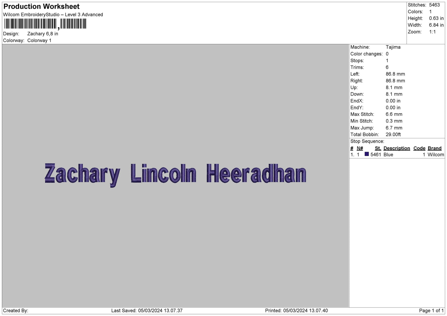 Zachary Text Embroidery File 6 sizes