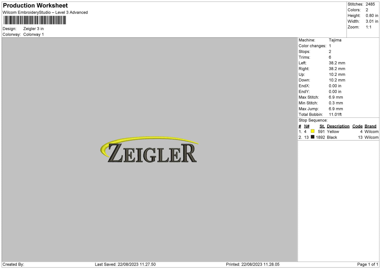 Zeigler Embroidery Machine DEsign File 6 sizes