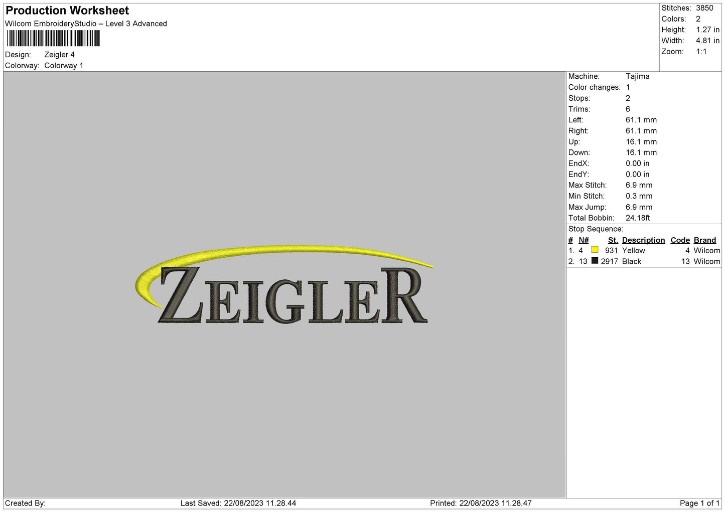 Zeigler Embroidery Machine DEsign File 6 sizes
