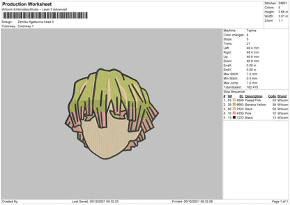 Zenitsu Agatsuma Embroidery Machine Design File 4 size