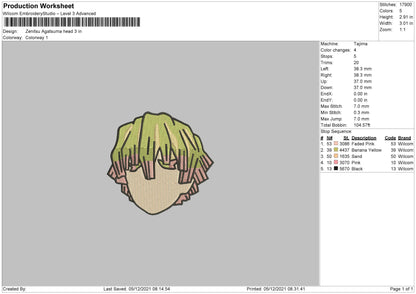 Zenitsu Agatsuma Embroidery Machine Design File 4 size