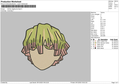 Zenitsu Agatsuma Embroidery Machine Design File 4 size