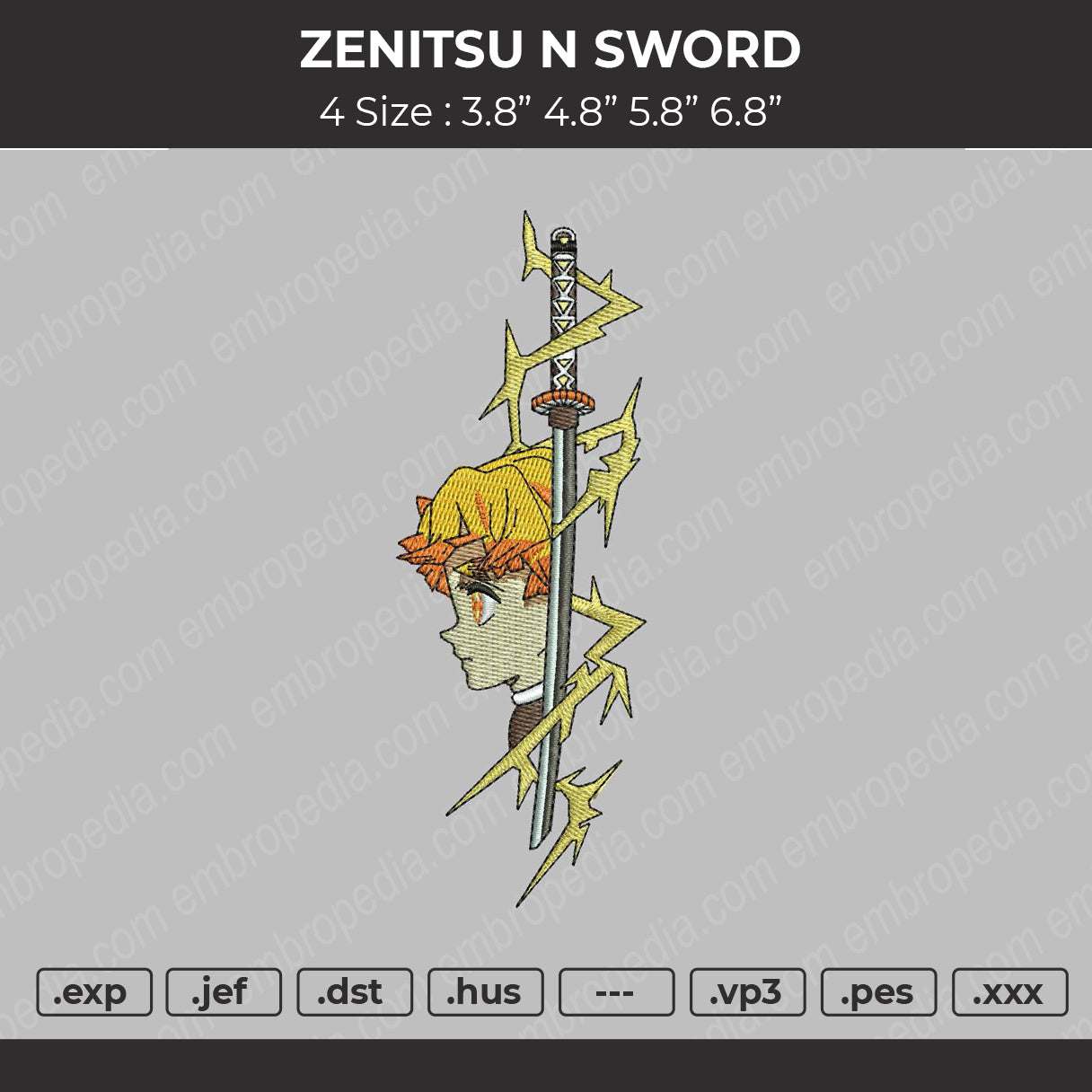 Zenitsu N Sword Embroidery Machine Design File 4 size