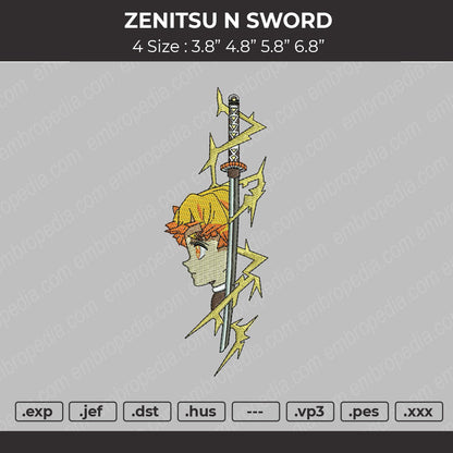 Zenitsu N Sword Embroidery Machine Design File 4 size