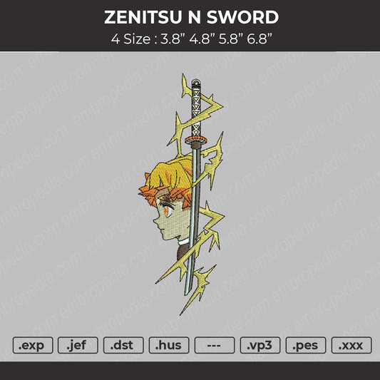 Zenitsu N Sword Embroidery Machine Design File 4 size