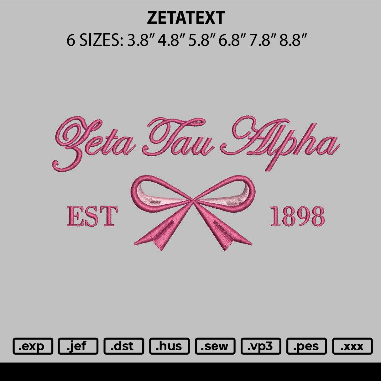 Zetatext Embroidery File 6 sizes