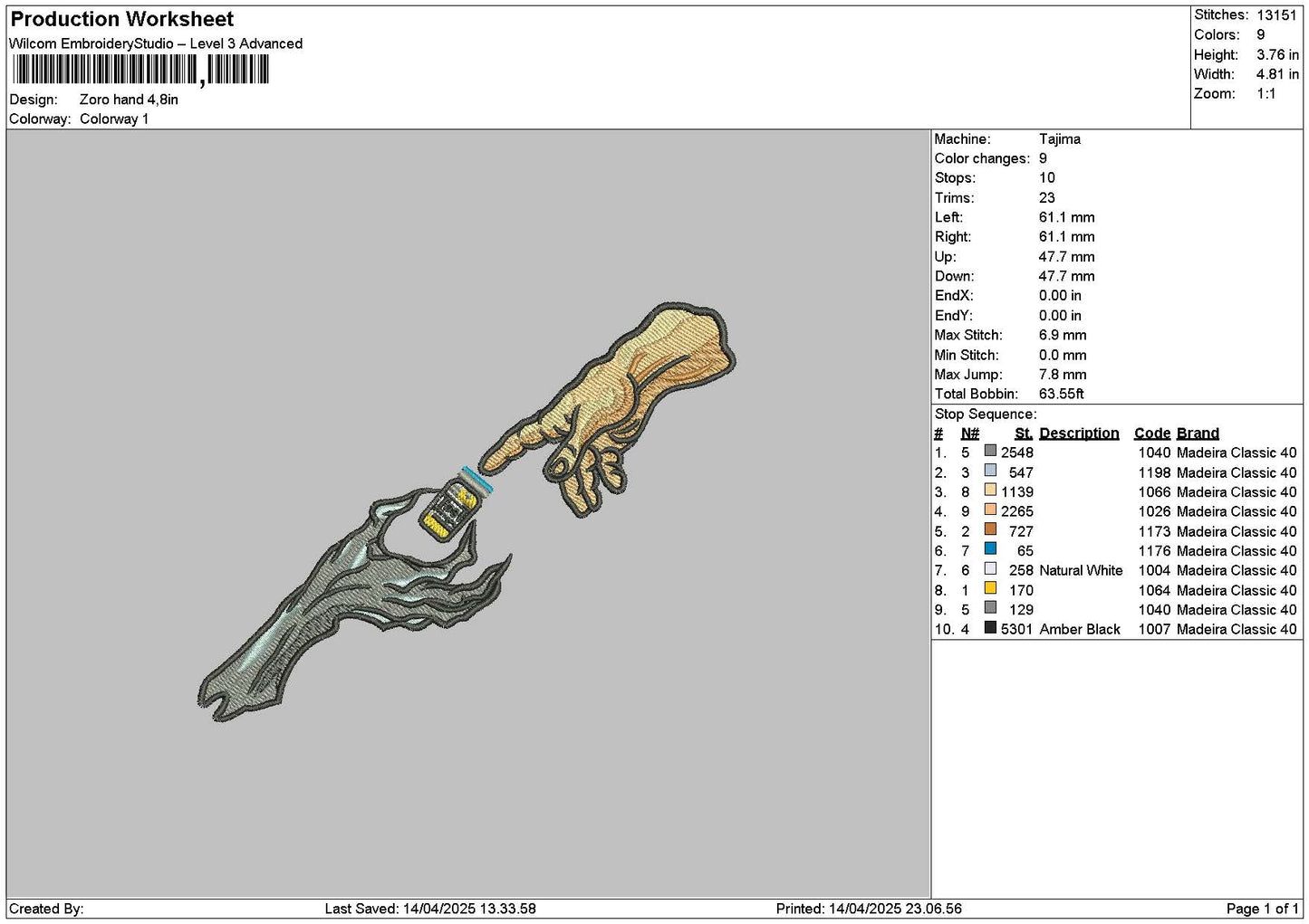 Zoro Hands Embroidery File 6 sizes