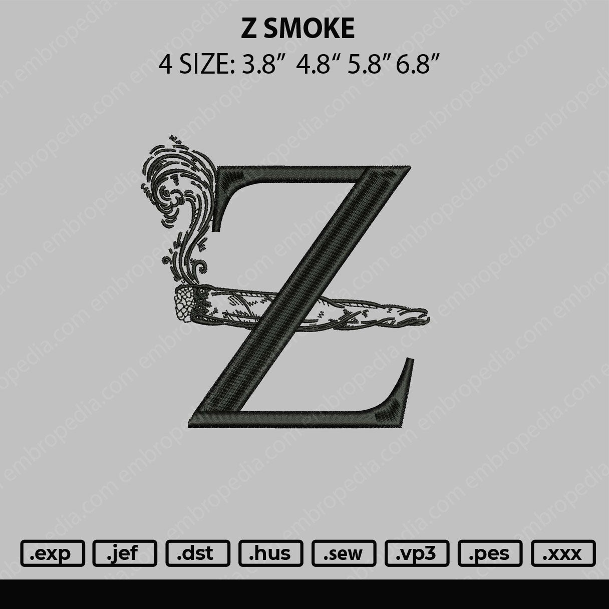 Z Smoke Embroidery Machine Design File 4 size
