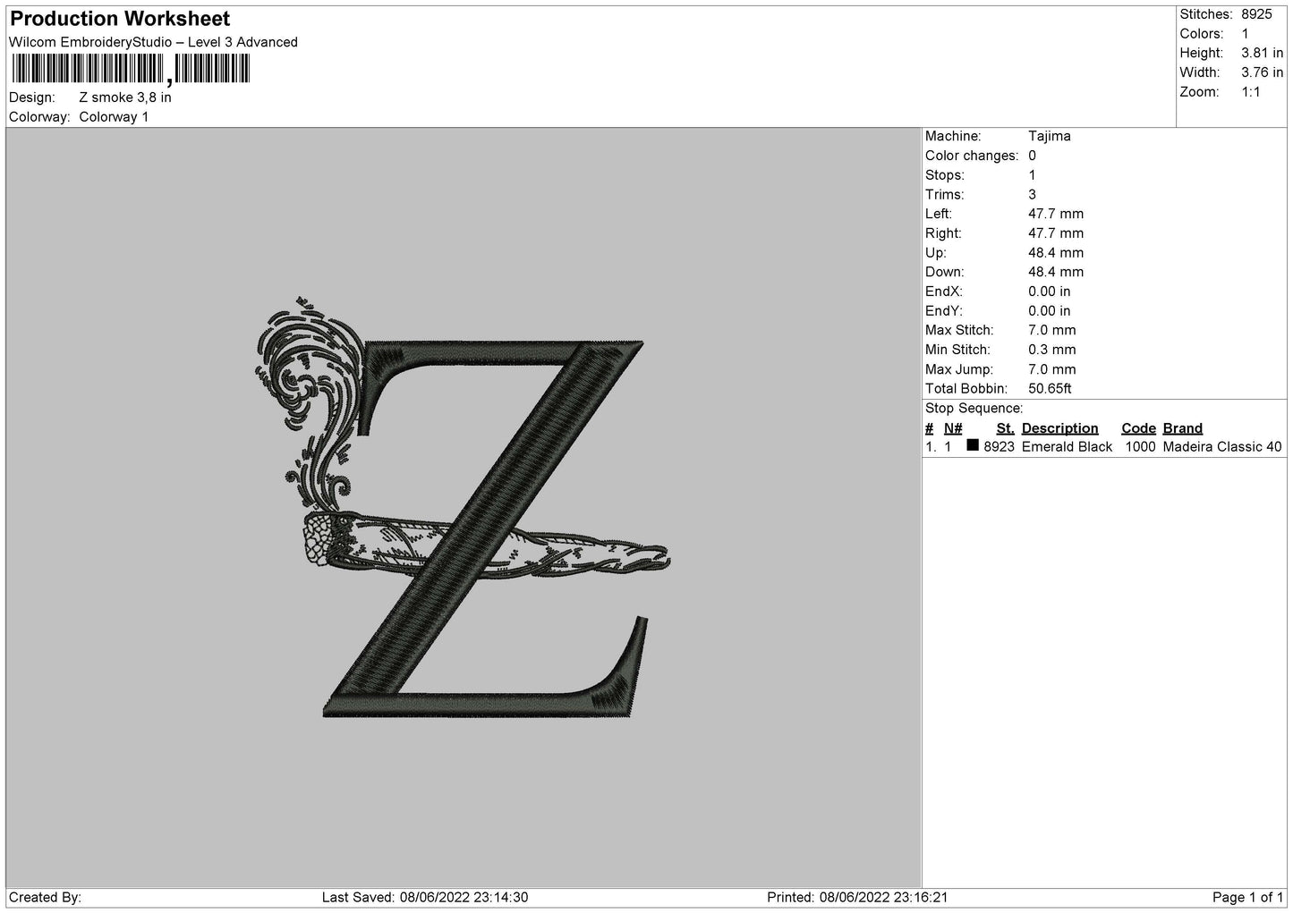 Z Smoke Embroidery Machine Design File 4 size