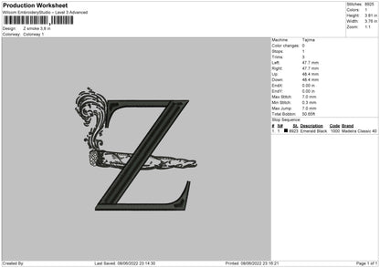 Z Smoke Embroidery Machine Design File 4 size