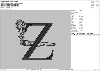 Z Smoke Embroidery Machine Design File 4 size