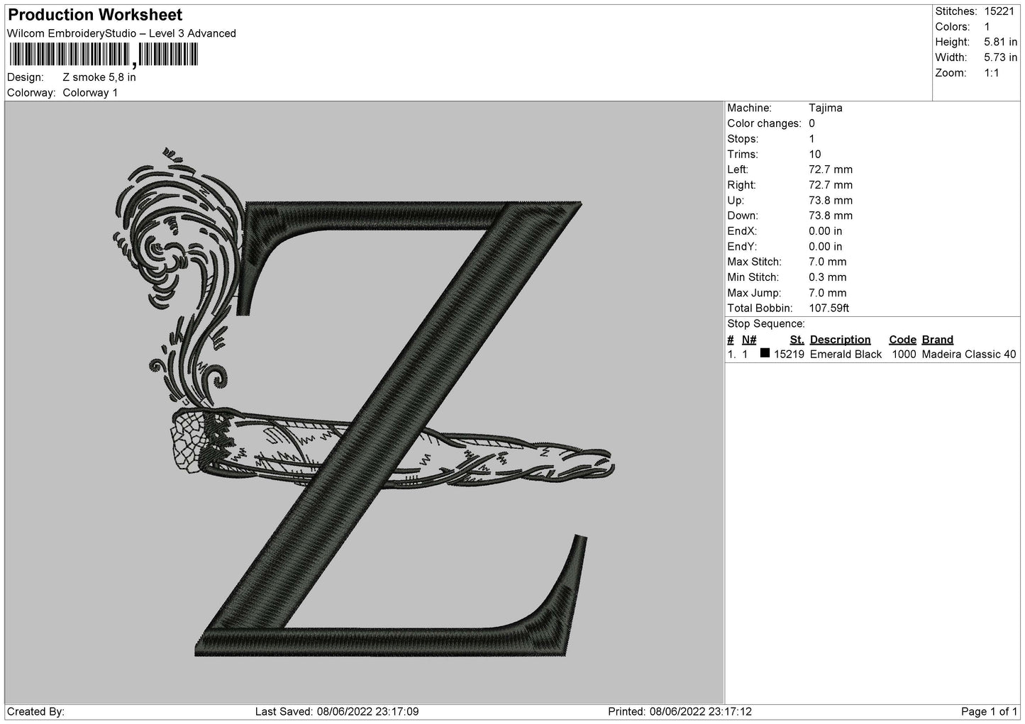 Z Smoke Embroidery Machine Design File 4 size