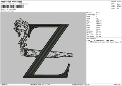 Z Smoke Embroidery Machine Design File 4 size