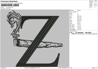 Z Smoke Embroidery Machine Design File 4 size