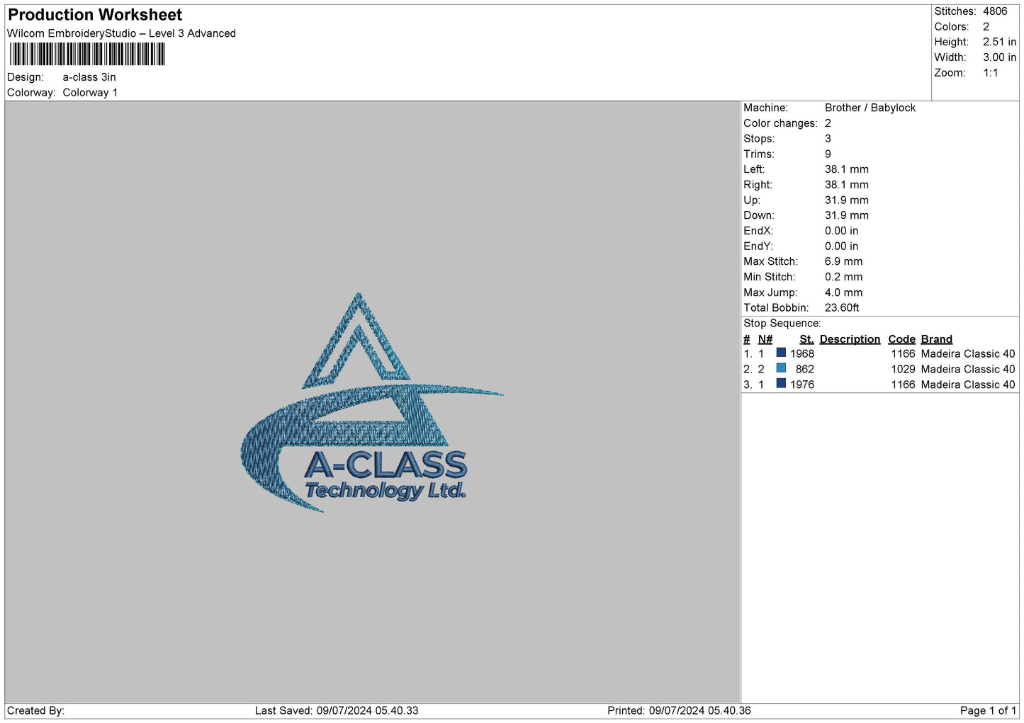 Aclass Embroidery File 6 sizes