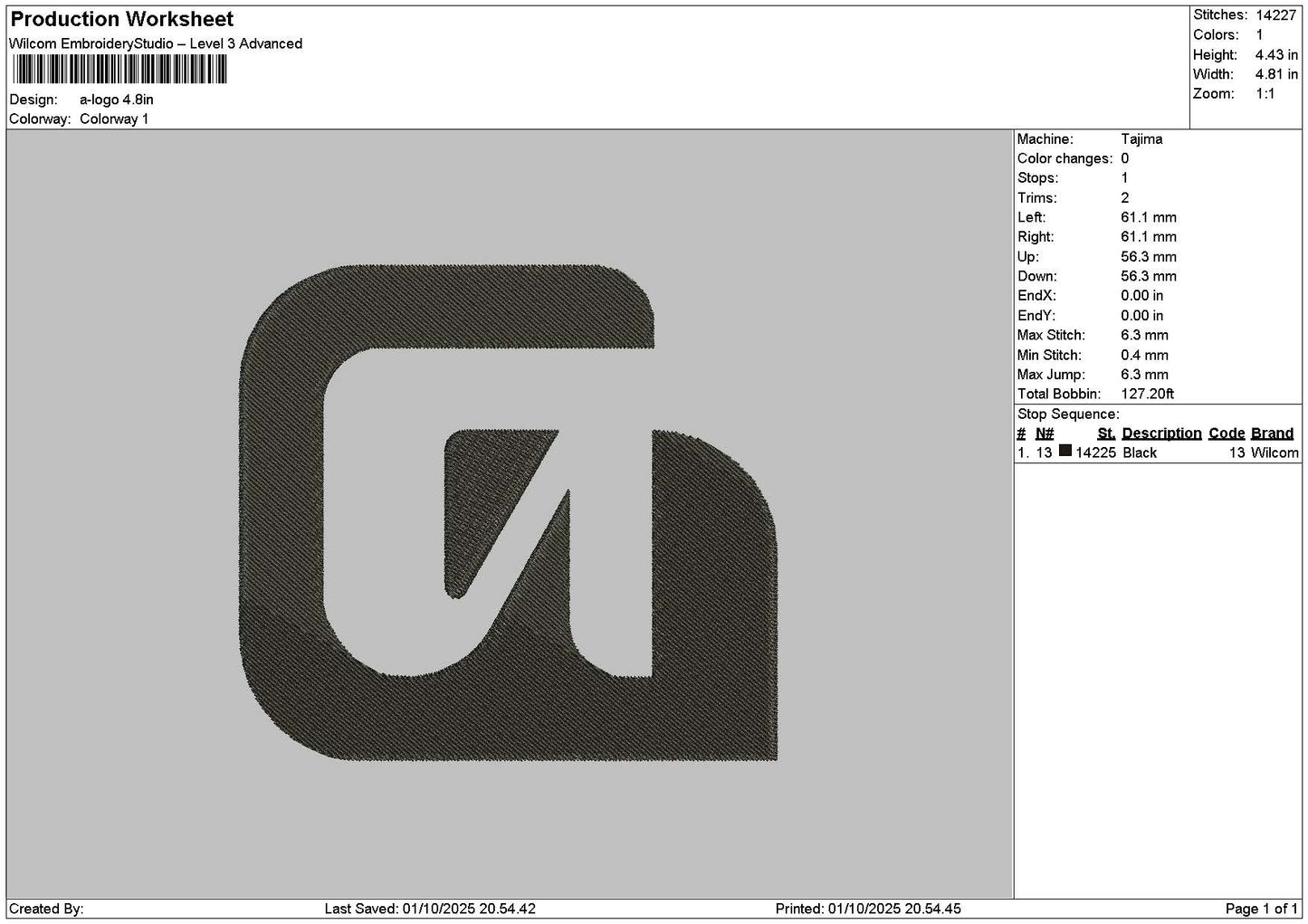 A Logo 0110 Embroidery File 6 sizes