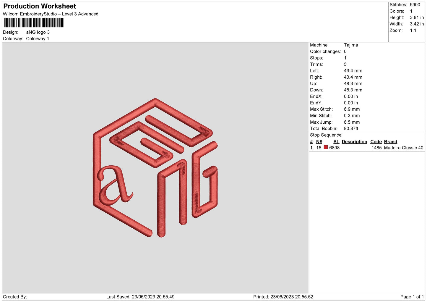 Ang Logo Embroidery File 6 sizes
