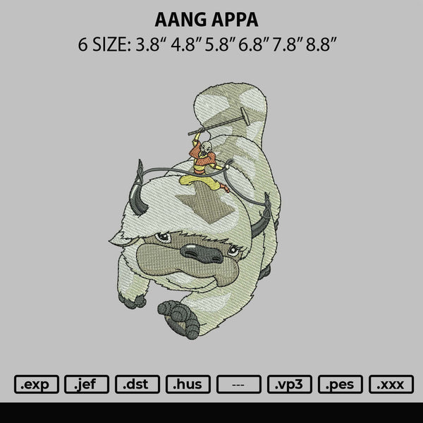 Aang Appa Embroidery File 6 sizes