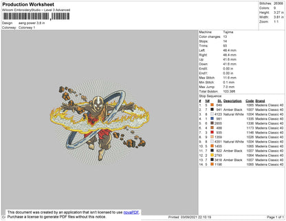 Aang Power Embroidery File 4 size