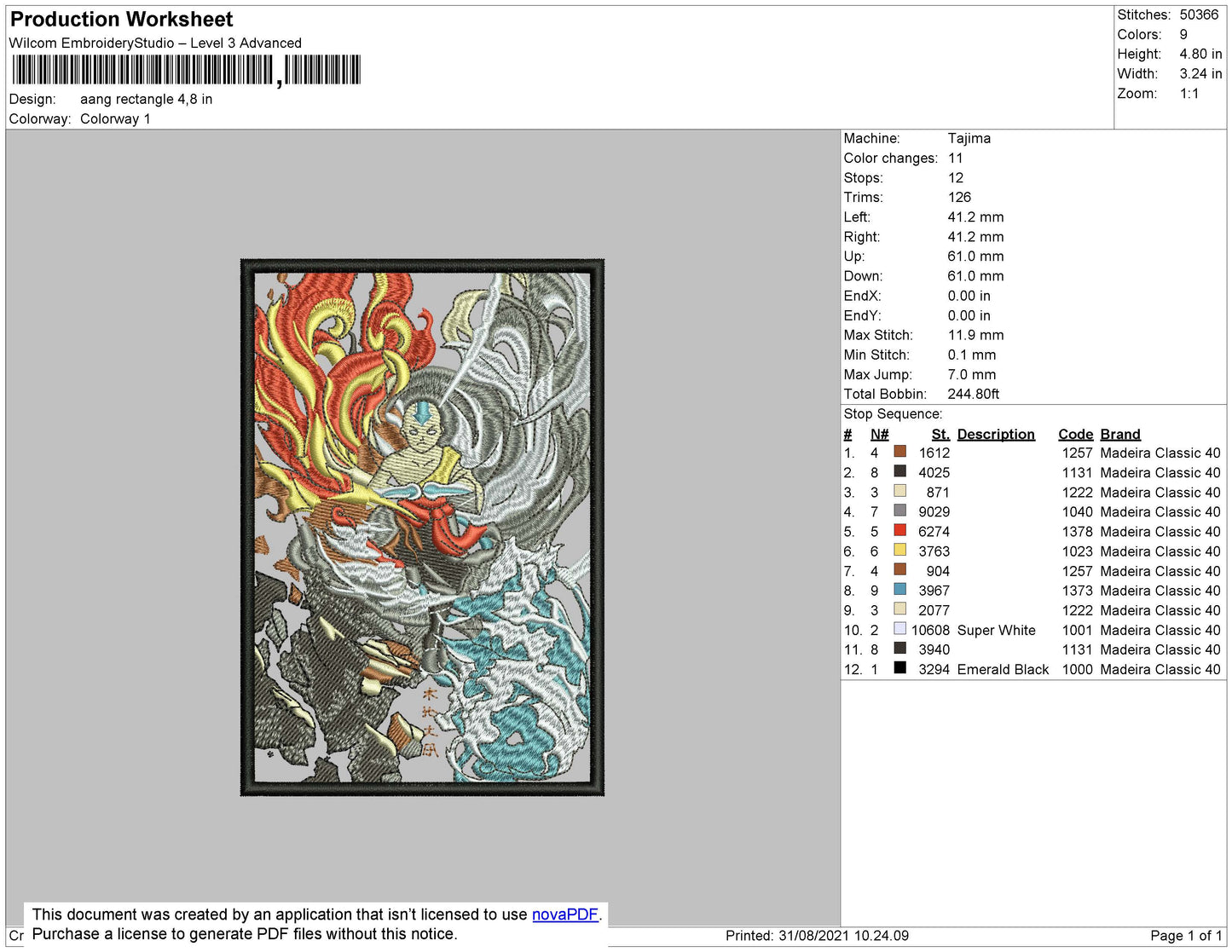 Aang Rectangle Embroidery File 4 size