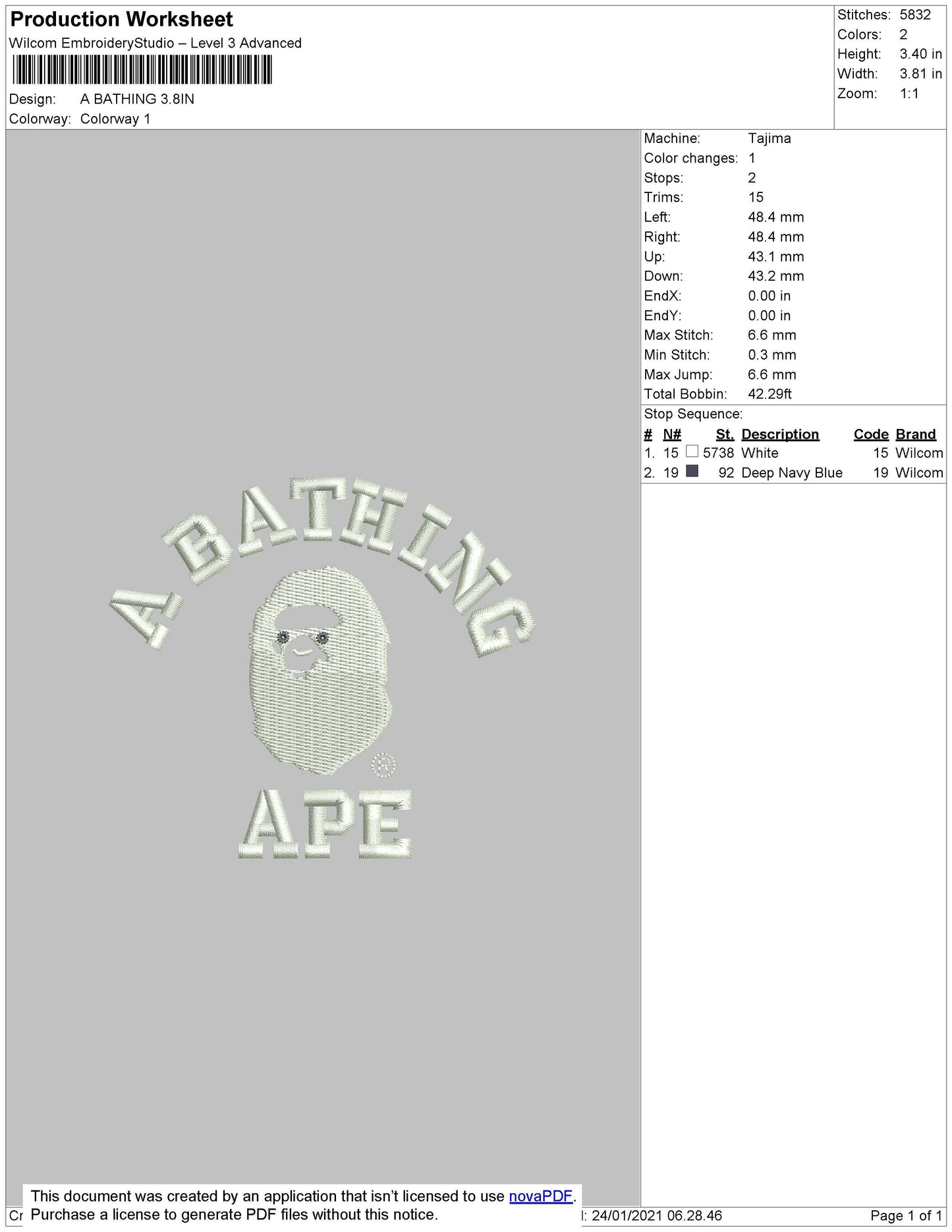 A Bathing Embroidery File 5 size