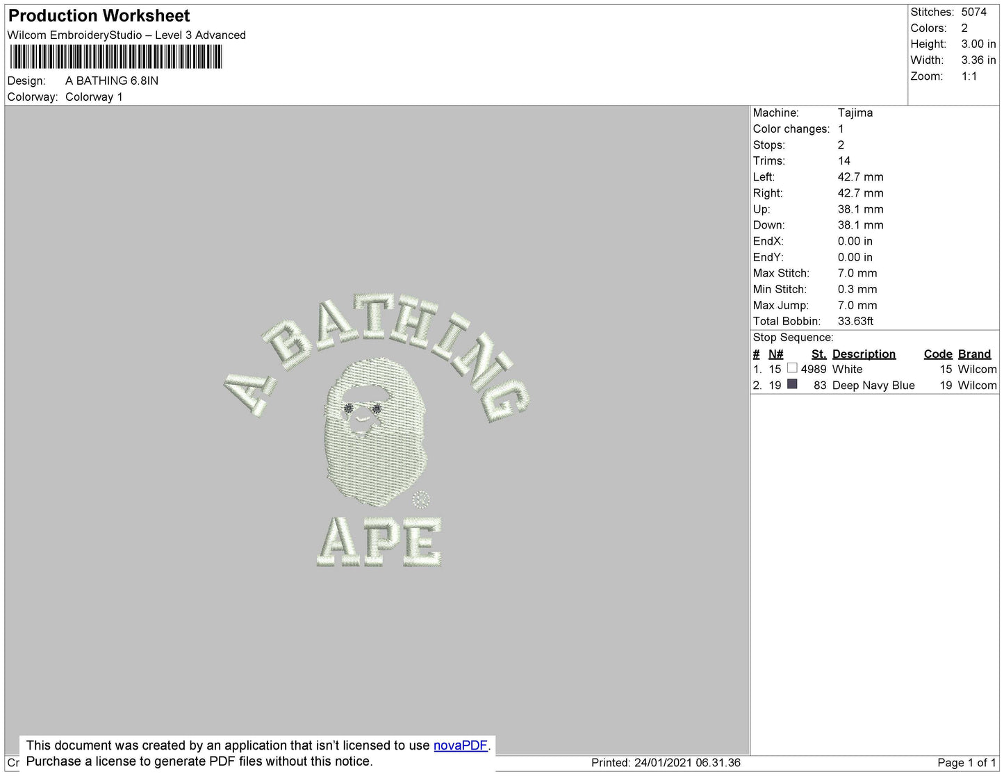 A Bathing Embroidery File 5 size