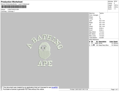 A Bathing Embroidery File 5 size