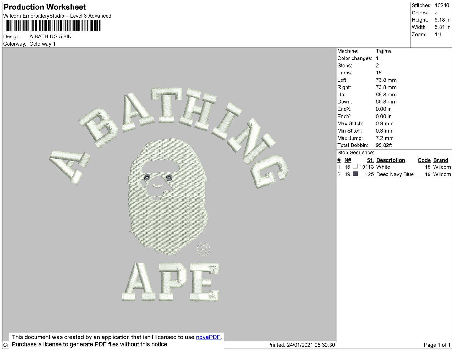 A Bathing Embroidery File 5 size