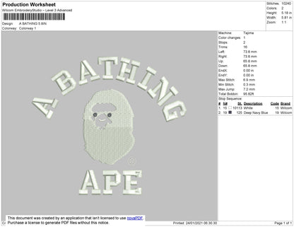 A Bathing Embroidery File 5 size