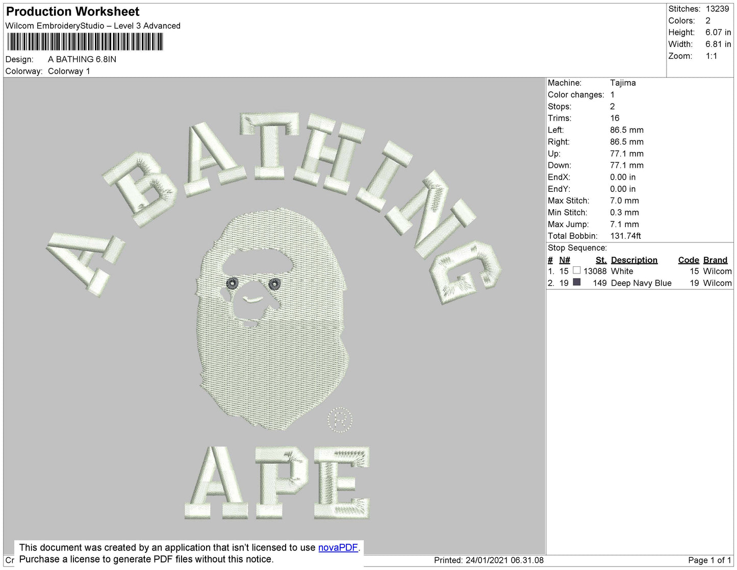 A Bathing Embroidery File 5 size