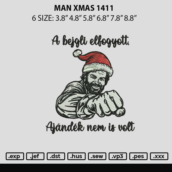 Man Xmas 1411 Embroidery File 6 sizes