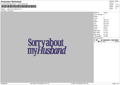 Myhusbandtext 01 Embroidery File 6 sizes