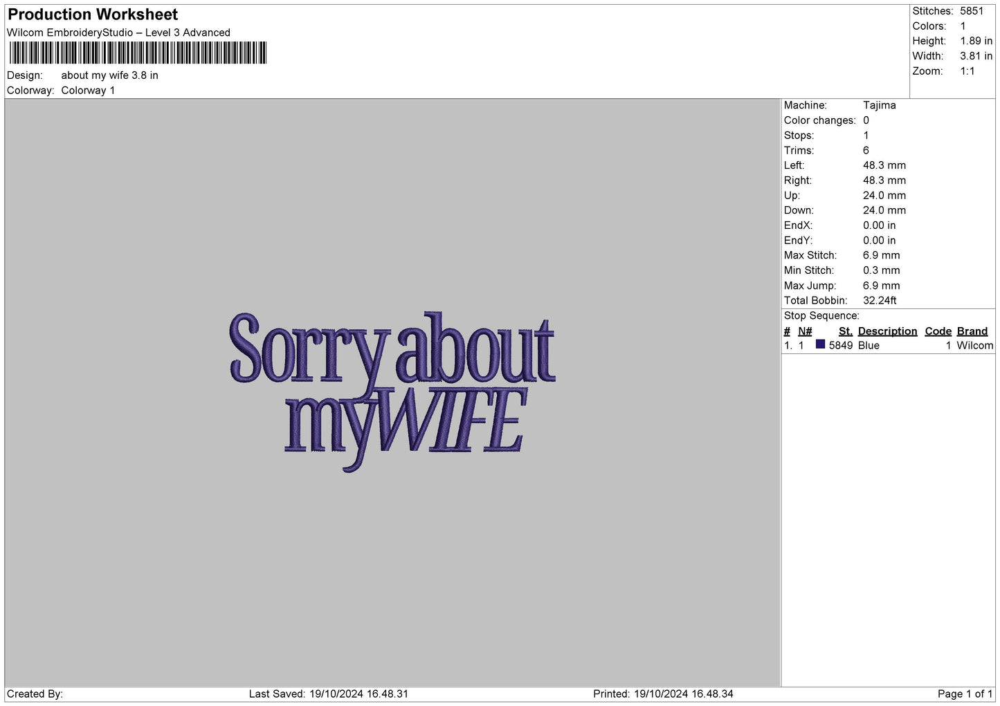 Mywifetext 01 Embroidery File 6 sizes