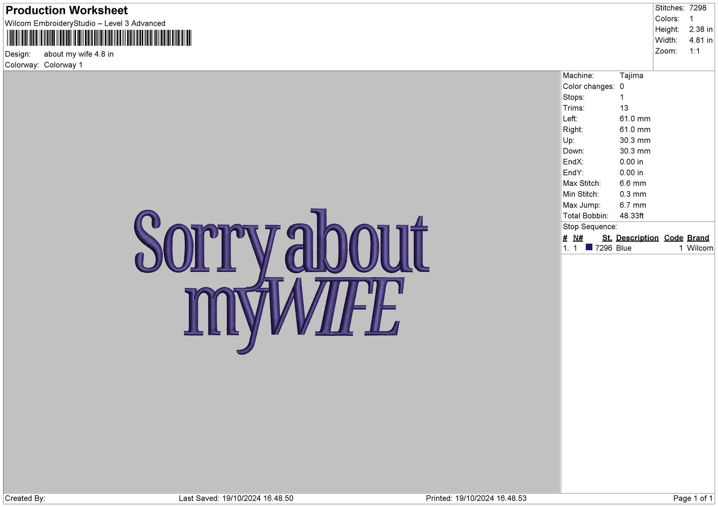 Mywifetext 01 Embroidery File 6 sizes