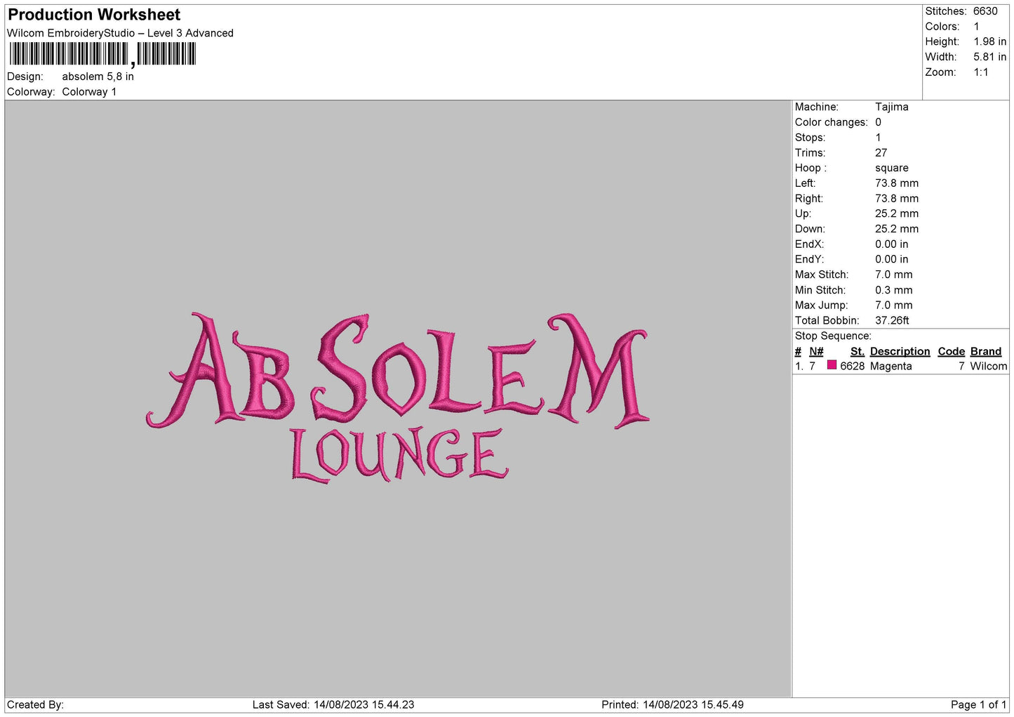 Absolem Embroidery File 6 sizes