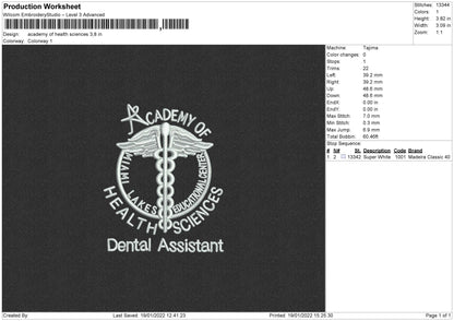 Academy Of Health Sciences Embroidery File 5 size