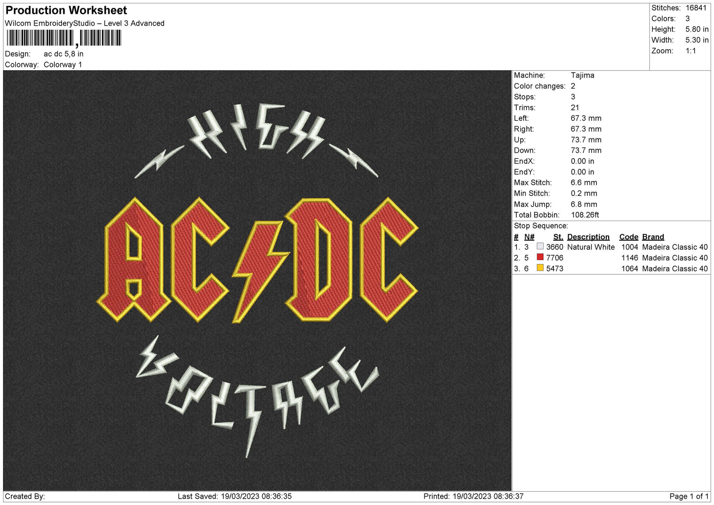 Acdclight Embroidery File 6 sizes