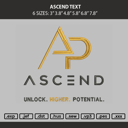 Acsend Text Embroidery Machine Design File 6 sizes