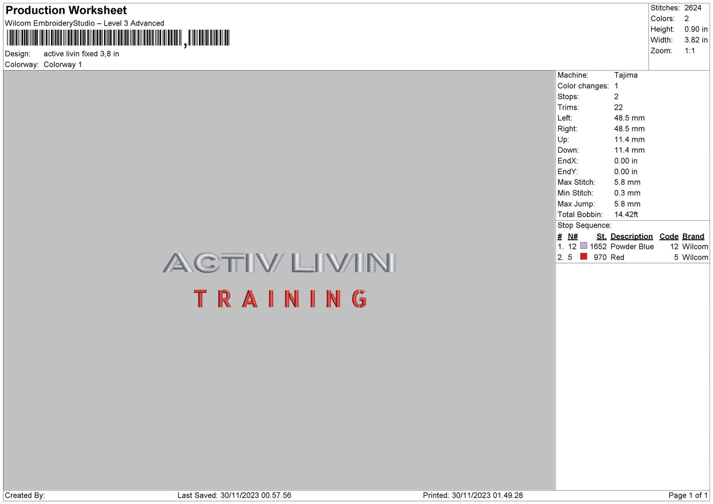 Active Text Embroidery File 6 sizes