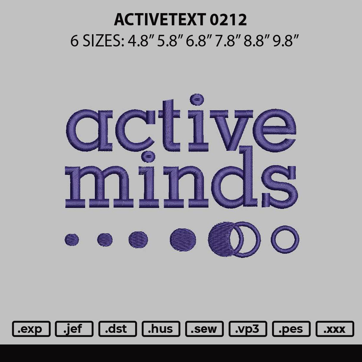 Activetext 0212 Embroidery File 6 sizes