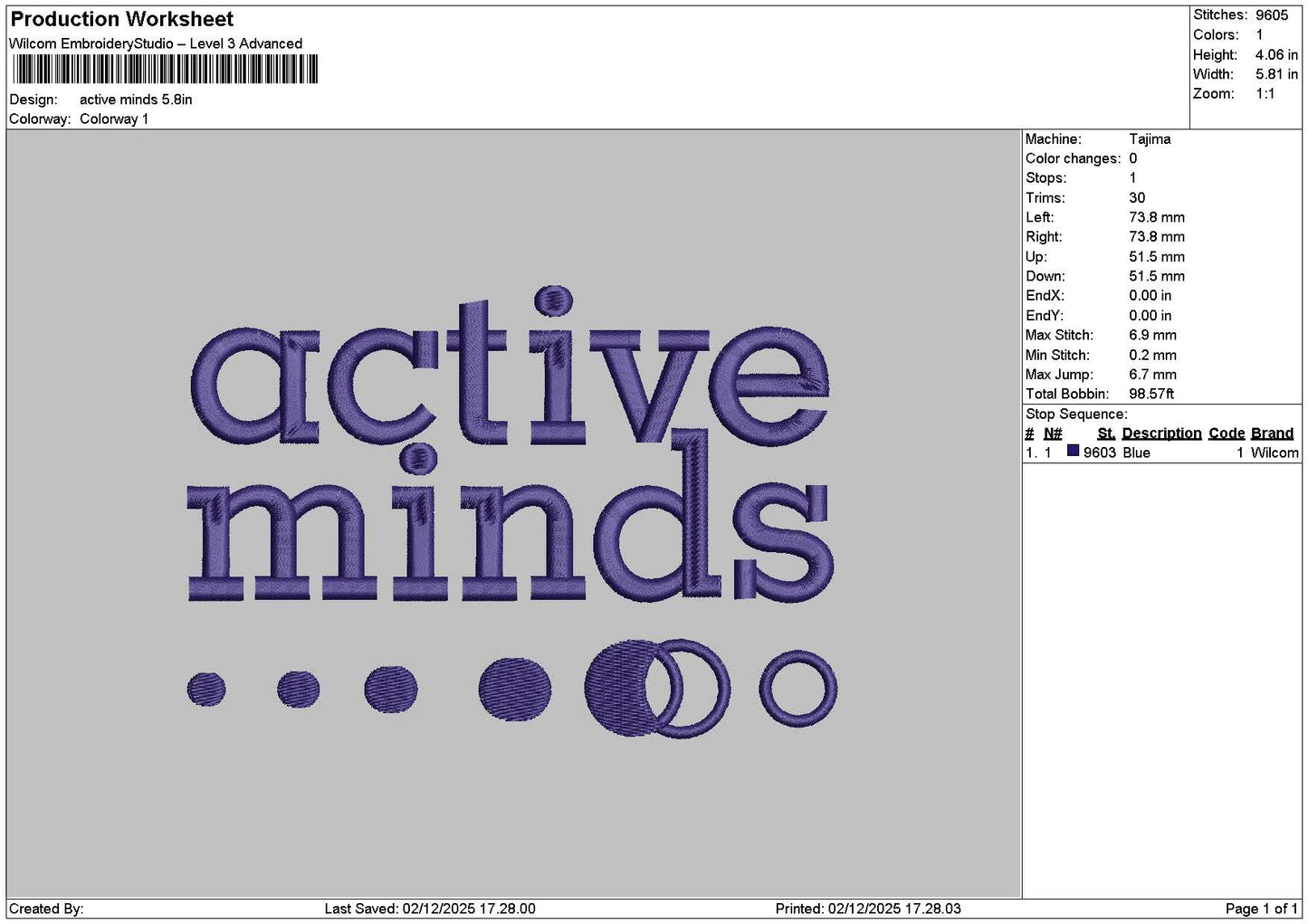 Activetext 0212 Embroidery File 6 sizes