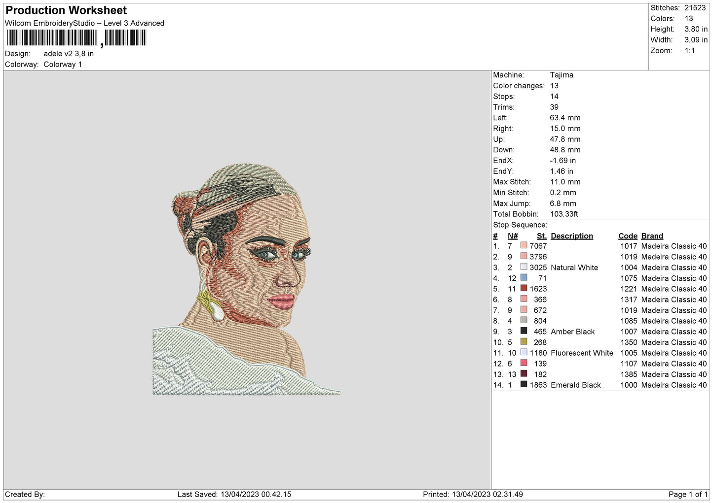 Adele V2 Embroidery File 6 sizes