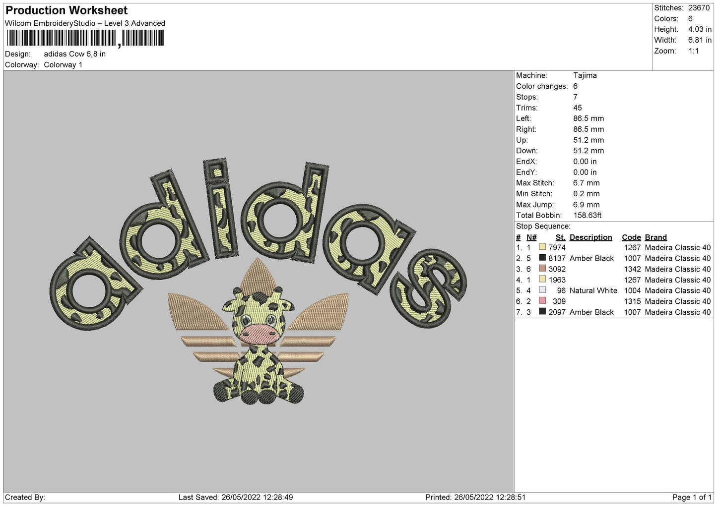 Adidas Cow Embroidery File 4 size