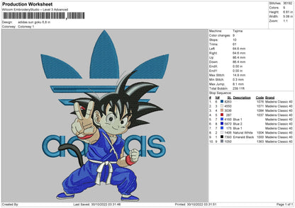 Adidas Sun Goku Embroidery File 6 sizes