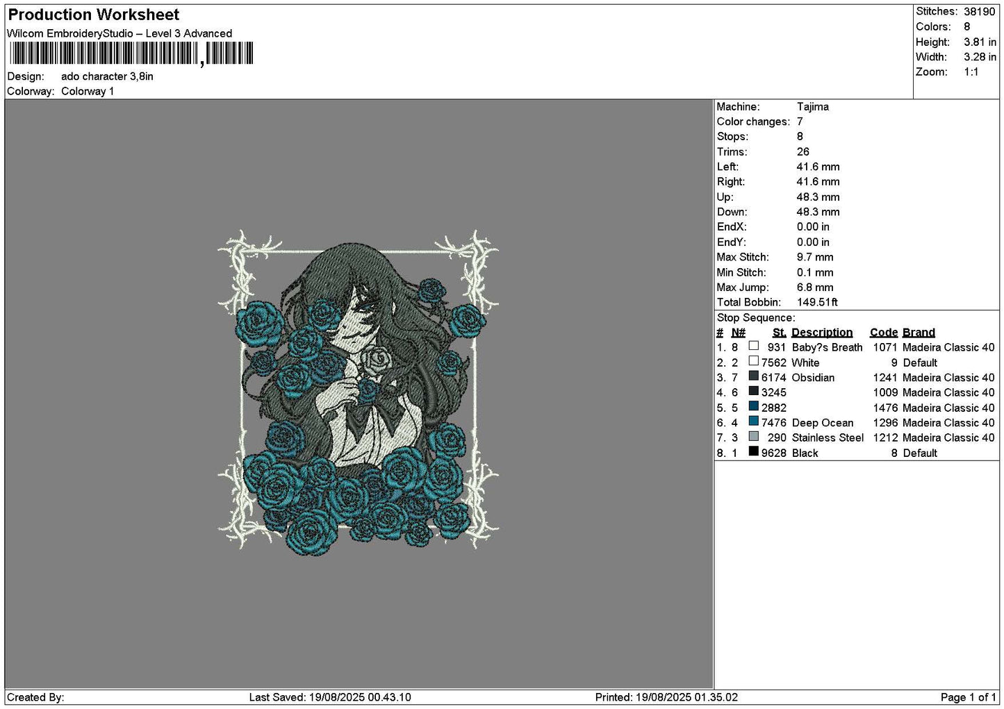 Blue Roses Embroidery File 6 sizes